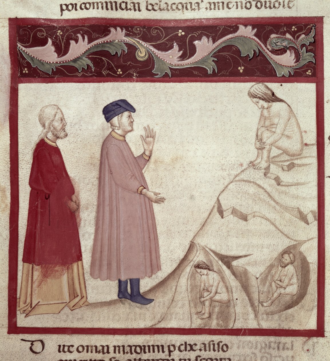 Dante és Vergilius (Kr. e. 70-19) találkozik a sziklákba zárt lelkekkel, Dante Alighieri (1265-1321) Isteni színjátékából. alkotó: Italian School
