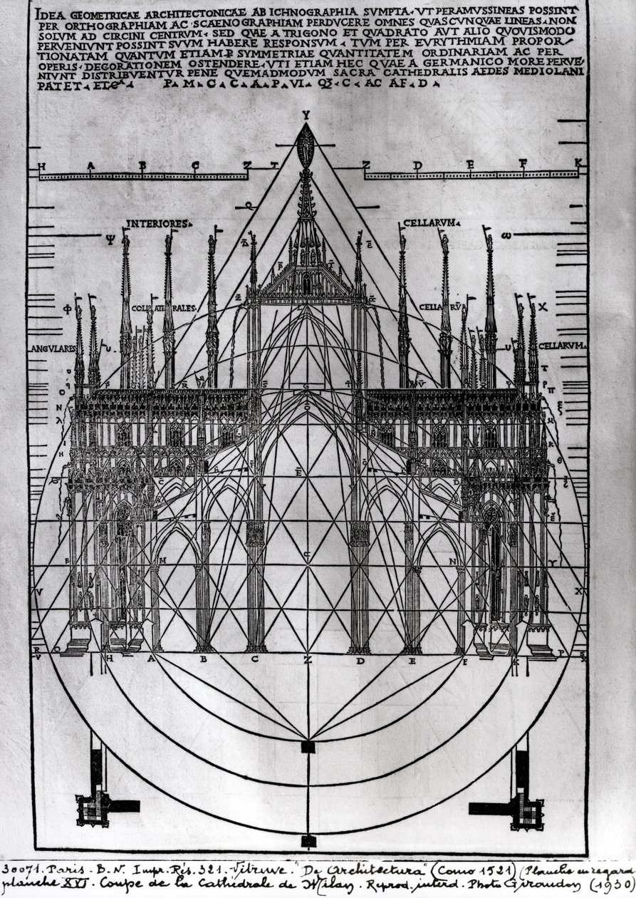 Milánói dóm terve, Vitruvius De Architectura illusztrációja, Como, 1521 alkotó: Italian School
