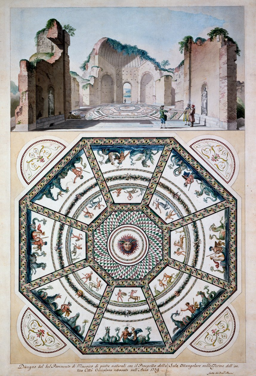 Tervezés nyolcszögletű mozaikpadlóhoz, 1779 (toll, tinta és wc papíron) alkotó: Italian School