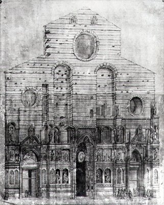 A Santa Maria del Fiore vagy a firenzei dóm homlokzatának kialakítása (toll és tinta papíron) (fekete -fehér fotó) alkotó: Italian School