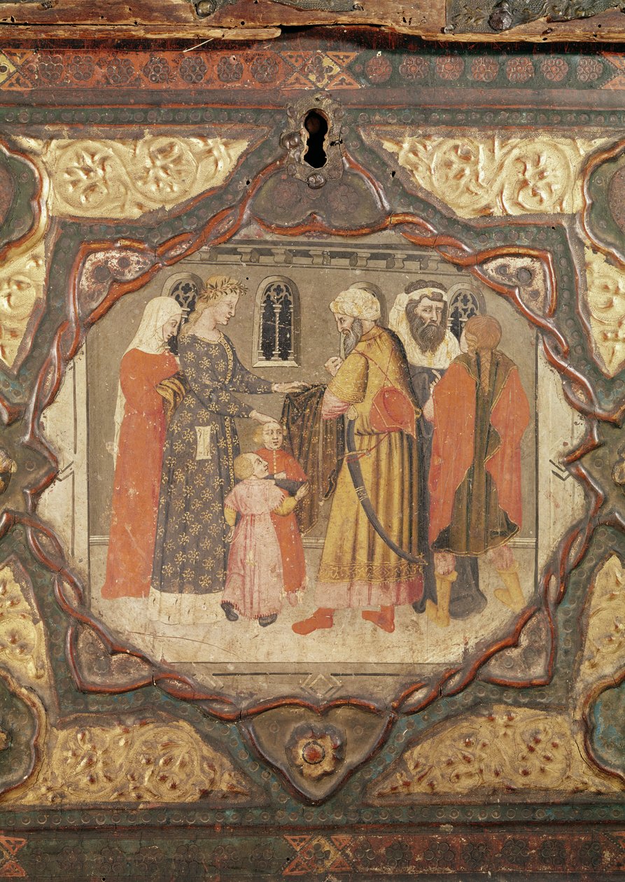 Az isztriai Saladin és Torello történetét bemutató cassone részlete, Giovanni Boccaccio (tempera a panelen) (lásd még: 444280-81) alkotó: Italian School