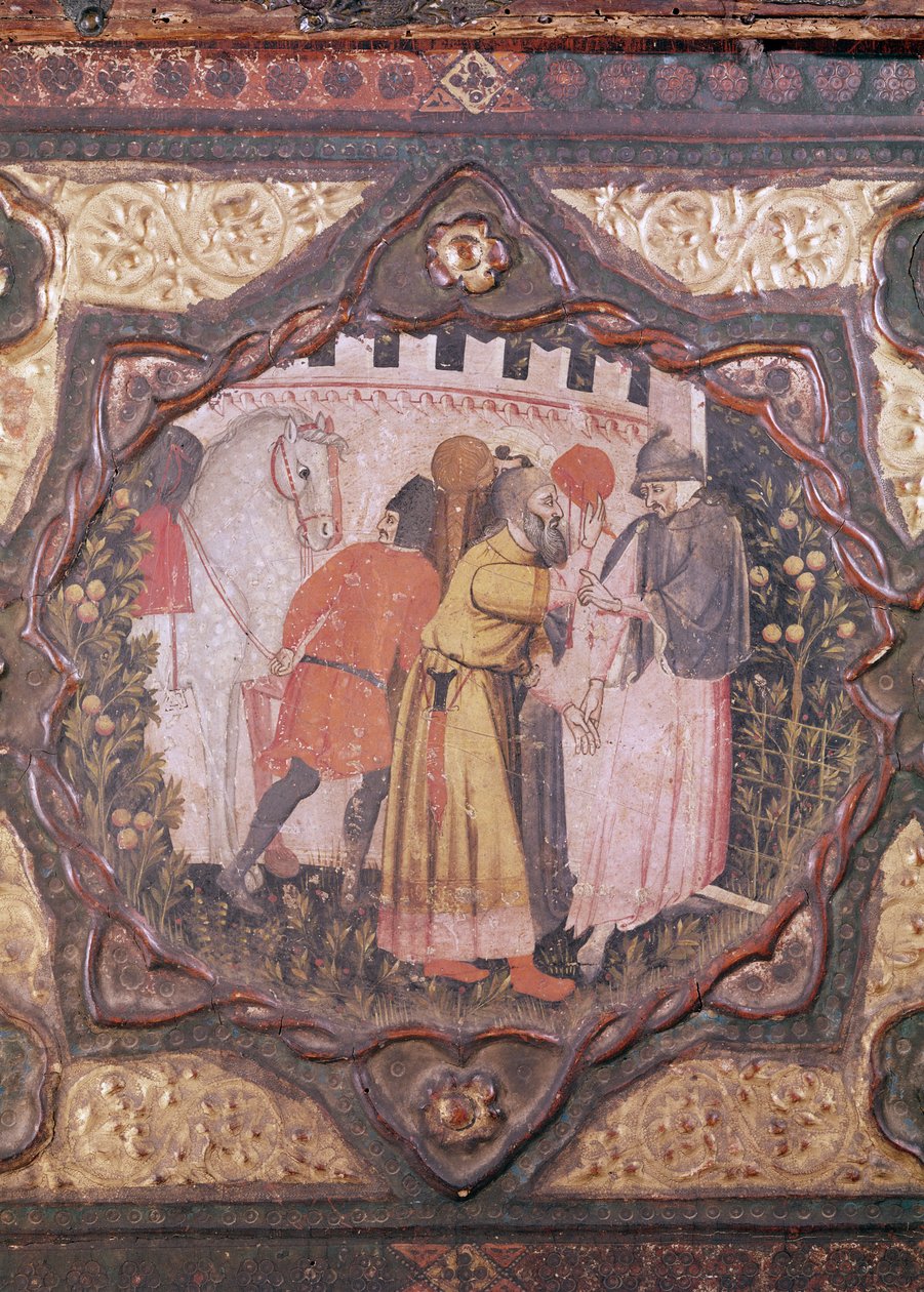 Az isztriai Saladin és Torello történetét bemutató cassone részlete, Giovanni Boccaccio (tempera a panelen) (lásd még: 444281-82) alkotó: Italian School