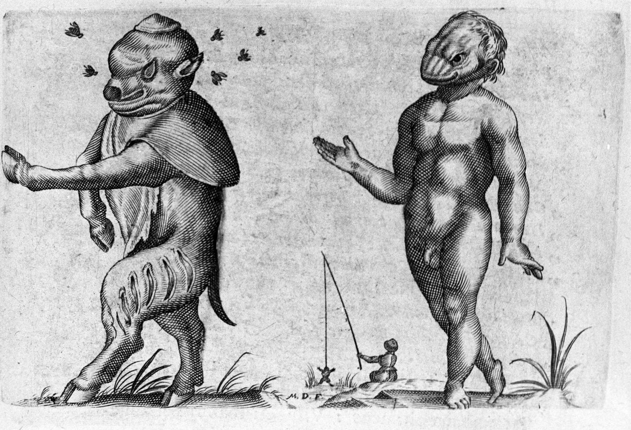 Különböző típusú emberi szörnyek. Metszet Fortunio Norsi (1577-1656) olasz tudós "A szörnyek természete, okaik és különbségeik" című könyvéből. 1646 alkotó: Italian School