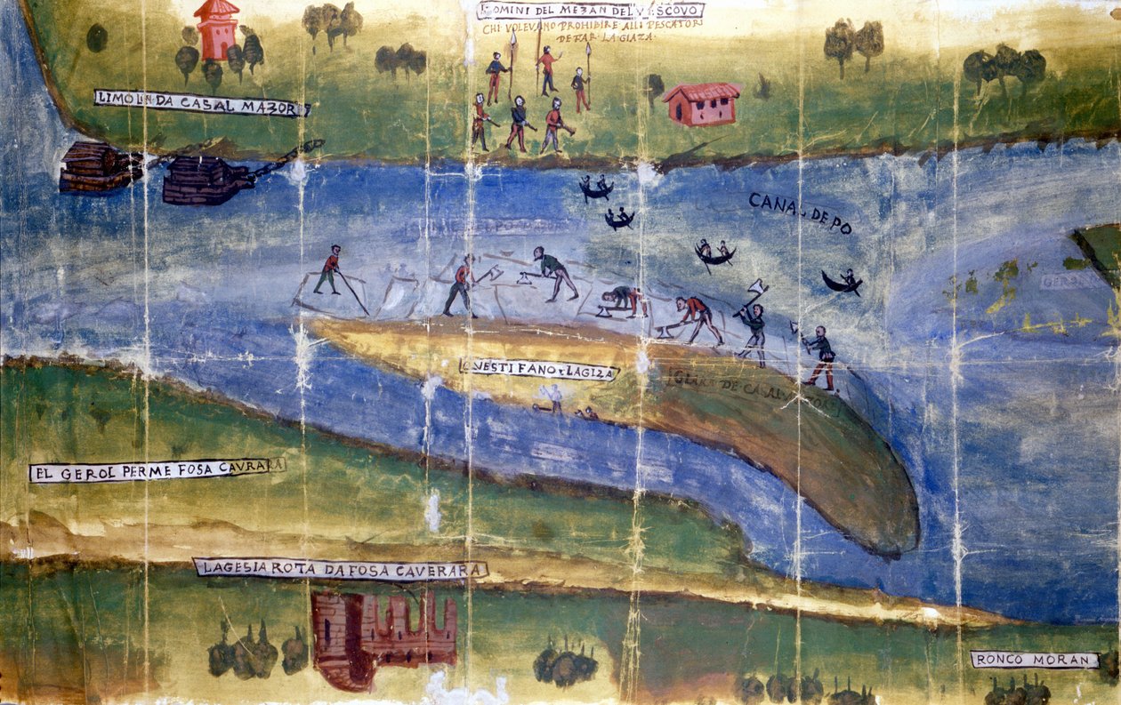 A Pó folyó lakói közötti vita a jég betakarítási jogáról. 1535. Milánó, Országos Levéltár. alkotó: Italian School