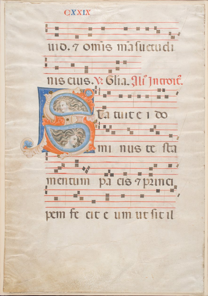 Dupla levél a Gradualból, 1325 körül (tinta, tempera és aranylevél pergamen) alkotó: Italian School