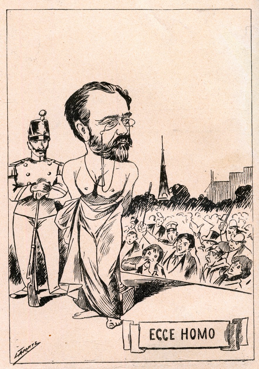 Dreyfus-ügy - Emile Zola - Ecce Homo - Un nouveau christ 1897 év után - Az „Il Fischietto” olasz újságban 1898-ban megjelent rajz (a Le Rire reprodukálva alkotó: Italian School