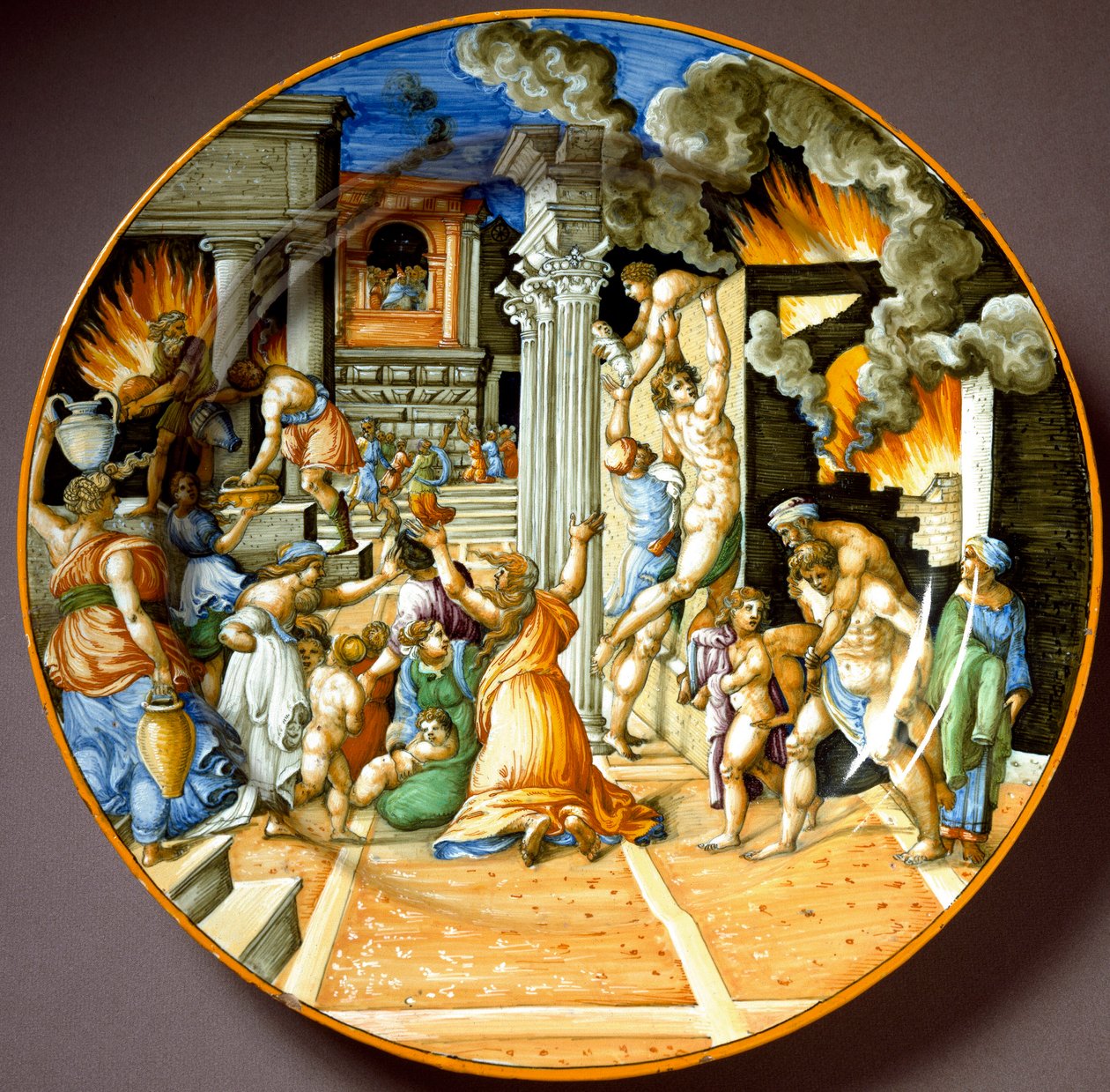 Enee és apja, Anchise a trójai tűz alatt Kerámia lemezt gyártottak Urbinóban, Olaszországban. 1560 Firenze környékén, Museo Nazionale del Bargello – Aeneas és apja Anchises Trója felégése során. Kerámia lemez az Urbino-tól. 1560 körül. Nemzeti Múzsa alkotó: Italian School