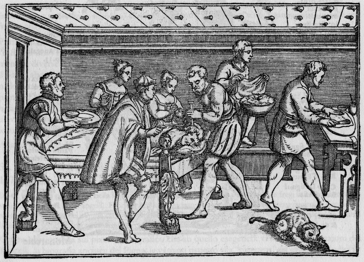 Giovanni Andrea dalla Croce olasz sebész 1574-es metszete "" Della Cirurgia "" "(A műtétről). alkotó: Italian School