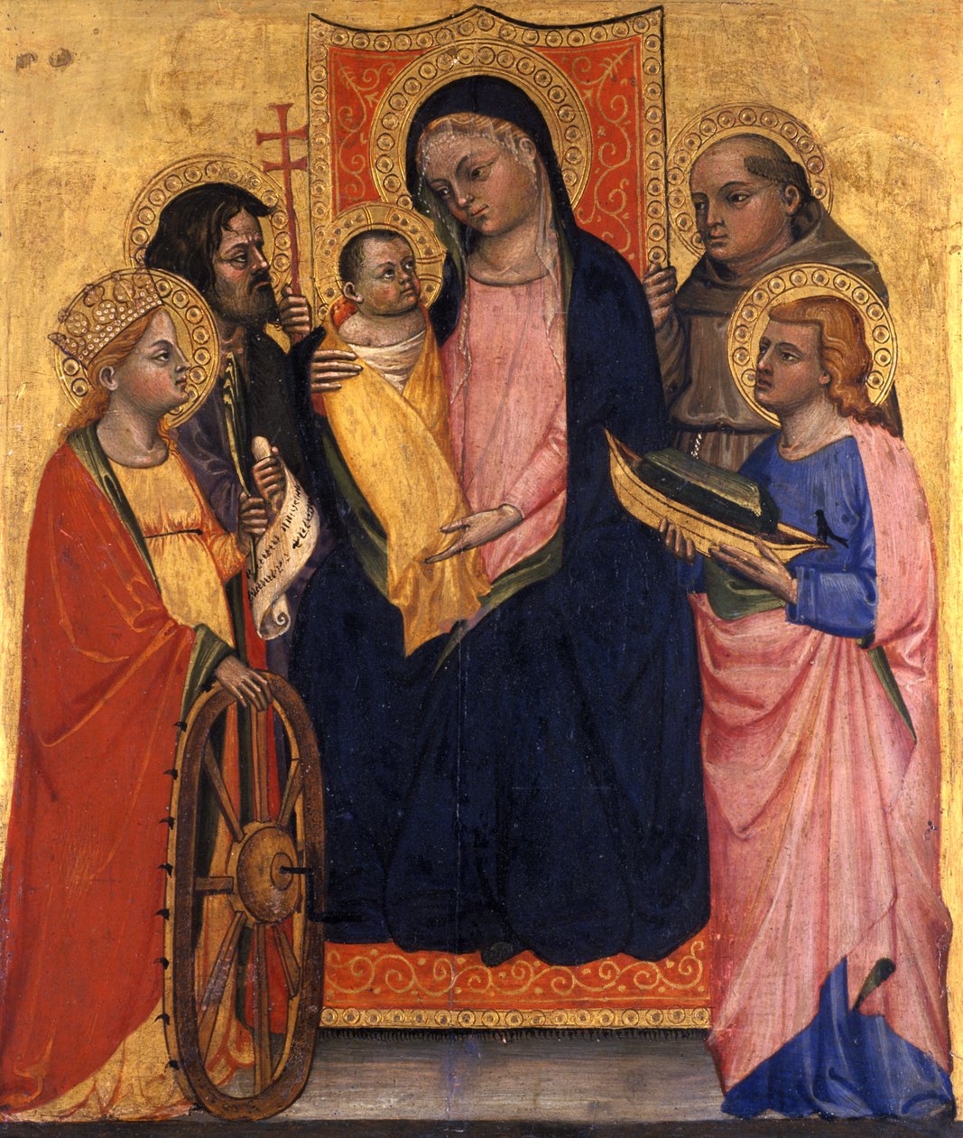 Trónoló Madonna és Gyermek négy szenttel, 1400 körül (tempera nyárfán) alkotó: Italian School