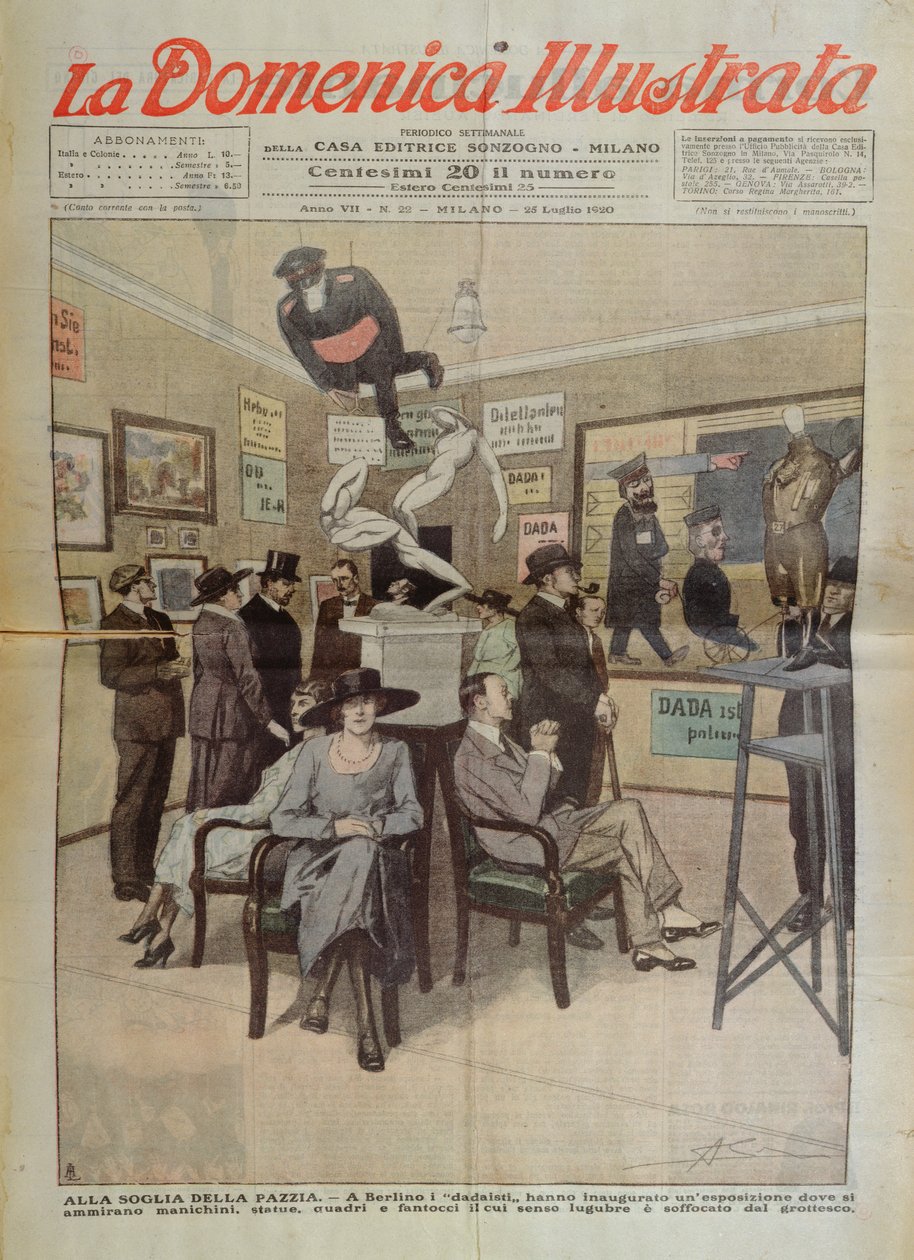 Dada-művészeti kiállítás Berlinben, a "La Domenica Illustrata" címlapillusztrációja, 1920. július 25. (színes litográfia) alkotó: Italian School