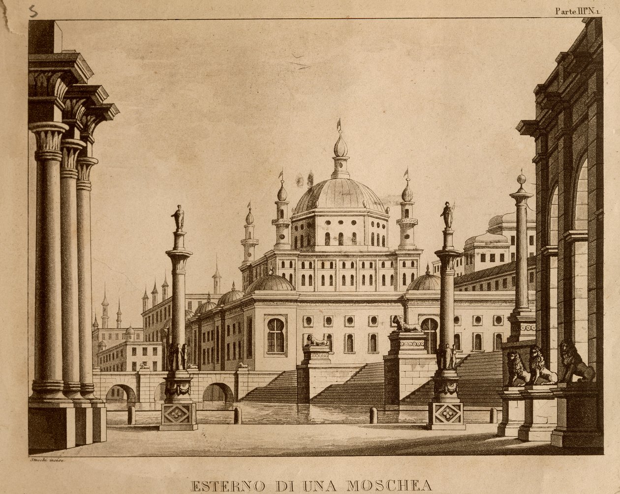 Mecset külseje, Gioachino Rossini (litho) „Ricciardo és Zoraide” díszletterve alkotó: Italian School