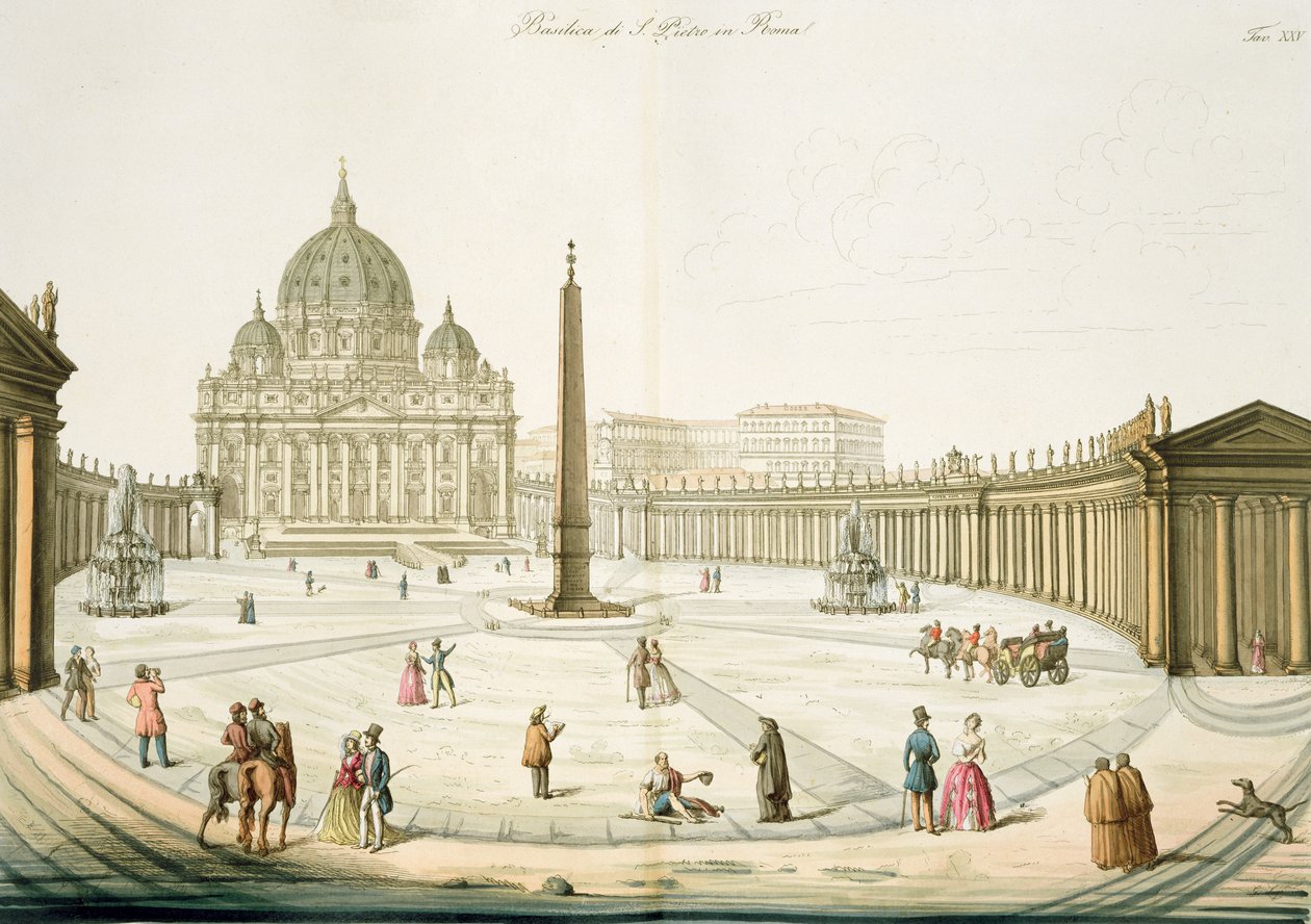 Szent Péter homlokzata Rómában, előtte a Piazza, 25. tábla A Nemzetek története III. részéből, G. Lago metszet alkotó: Italian School