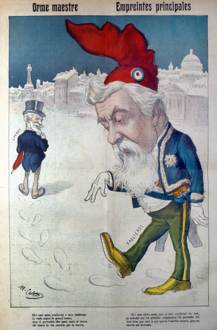 Fallière Loubet nyomdokain sétál a "La Rana"-ból, 1910 körül (nyomat) alkotó: Italian School
