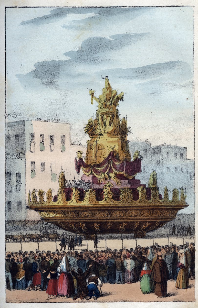 Palermoi Santa Rosalia (1130-1160), Palermo védőszentjének ünnepe - Santa Rosalia ünnepe - (Olaszország Palermo védőszentje) Santa Rosalia ünnepe Palermóban Szicíliában - Santa Rosalia ünnepe - metszet a " "A Tutt felhasználása és szokásai alkotó: Italian School