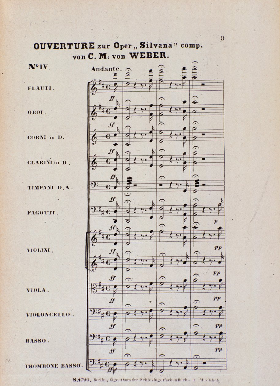 Karl Maria von Weber (litho) „Silvana” című operájának nyitányának első oldala alkotó: Italian School