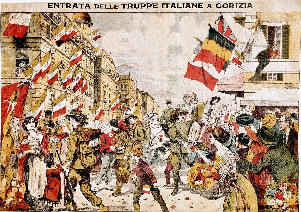 Első világháború (1914-1918). Gorizia elfoglalása az olasz csapatok által. 1918. (metszet) alkotó: Italian School