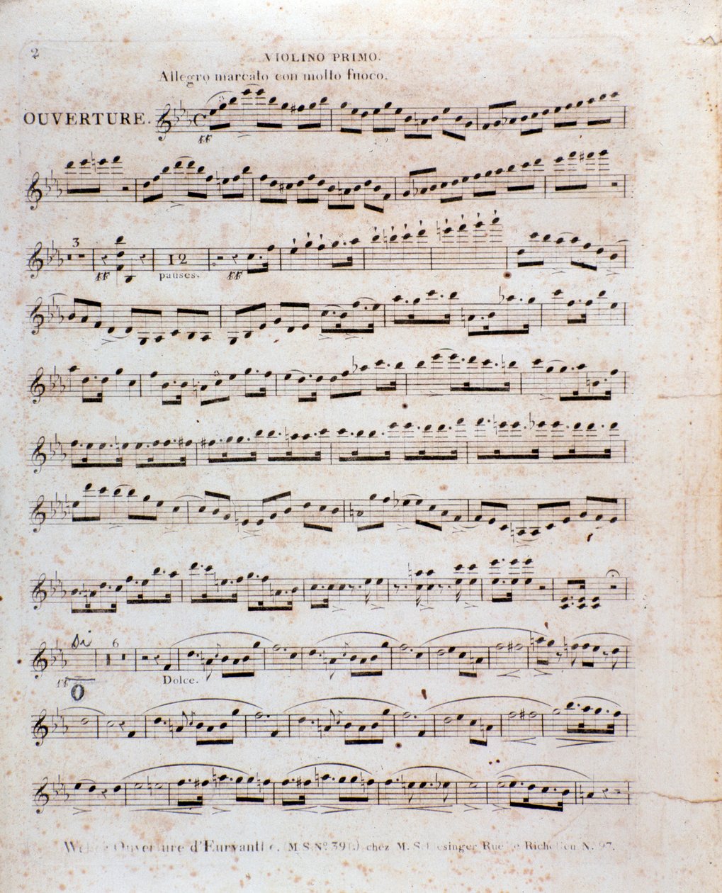 Carl Maria von Weber (litho) „Euryanthe” című operájának kotta első oldala hegedűre alkotó: Italian School