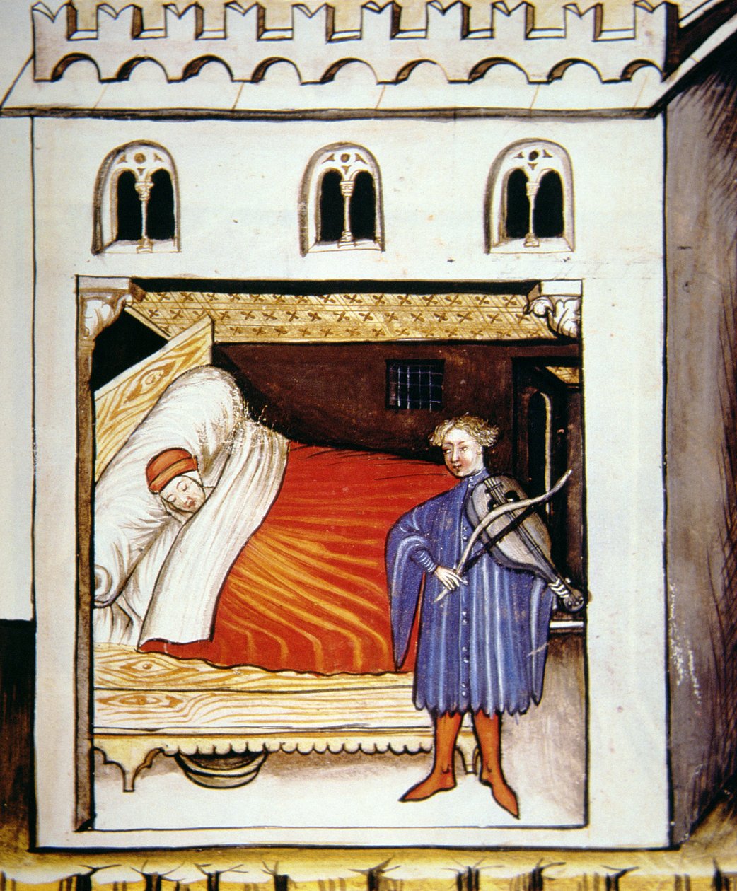 Fol.100r Sleep, illusztráció a Tacuinum Santiatis Codex Vindobonensisből alkotó: Italian School