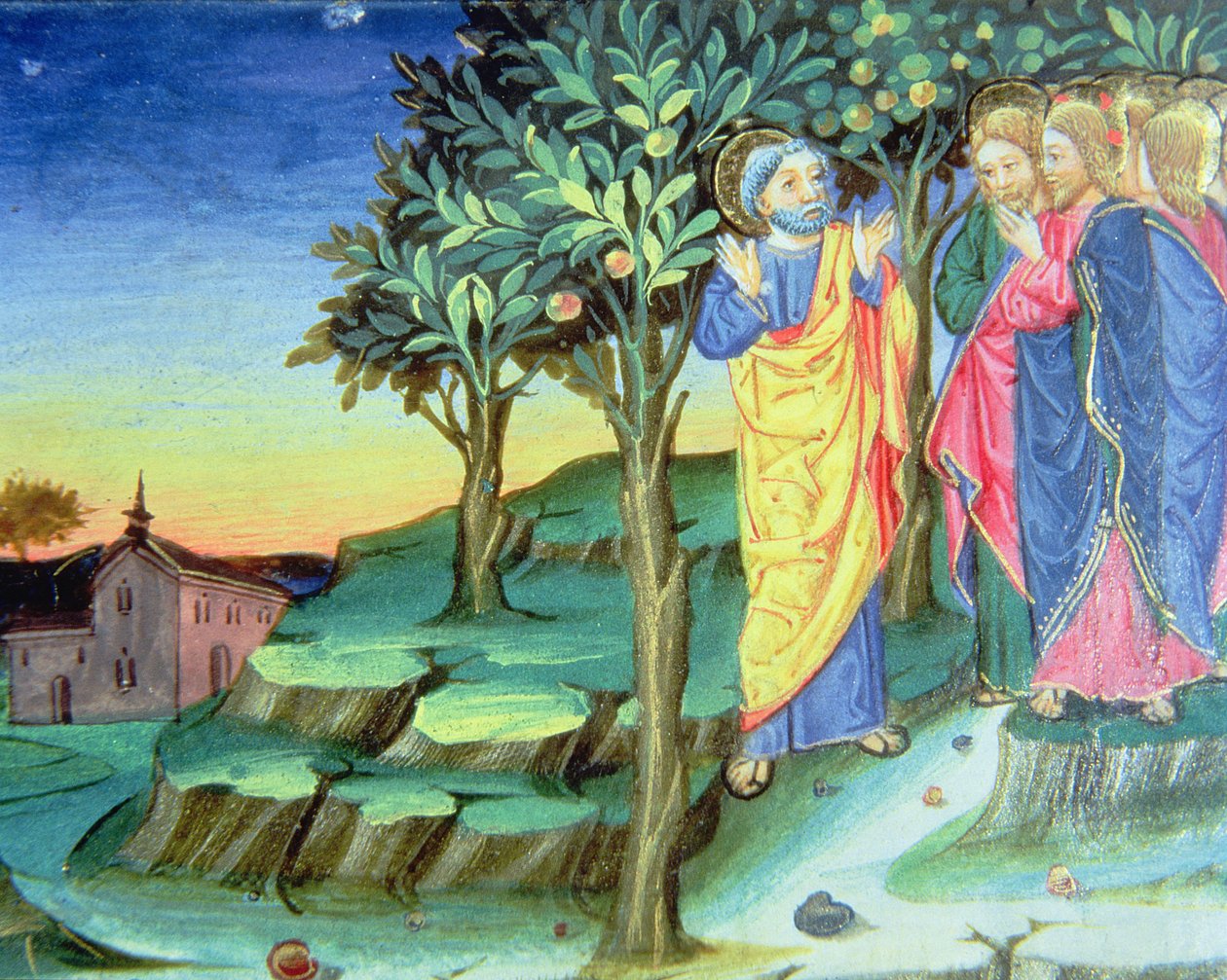 Fol.101v Krisztus elmegy imádkozni az Olajfák hegyére (vellum) alkotó: Italian School