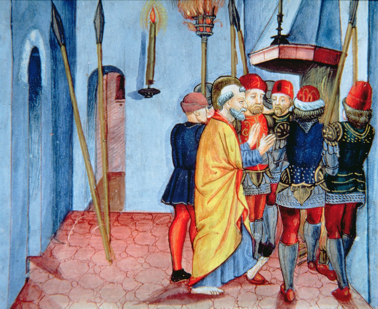 Fol.107v Péter megtagadja Krisztust (vellum) alkotó: Italian School
