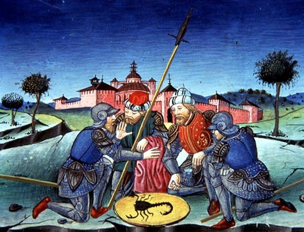 Fol.118v A katonák sorsot dobnak Krisztus tunikájára (vellum) alkotó: Italian School