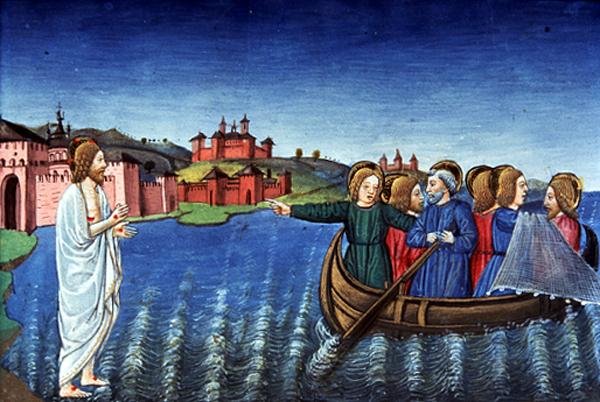 Fol.134r A tanítványok halásznak a galileai tóban (vellum) alkotó: Italian School