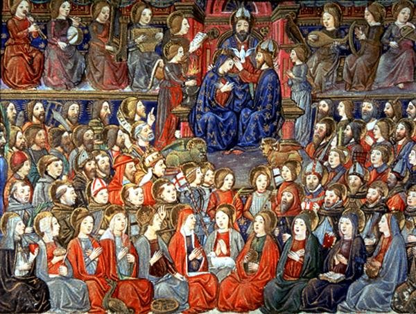Fol.151v Az utolsó ítélet: Az igazat a lakomára hívják (vellum) alkotó: Italian School