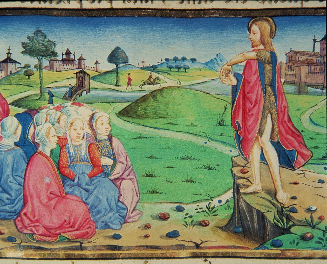 Fol.44r Keresztelő Szent János prédikál és keresztel (vellum) alkotó: Italian School