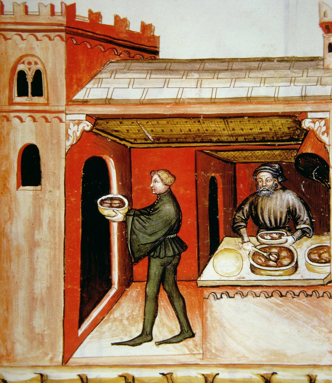 Fol.76r Hús és kocsonyája, illusztráció a Tacuinum Santiatis Codex Vindobonensisből alkotó: Italian School