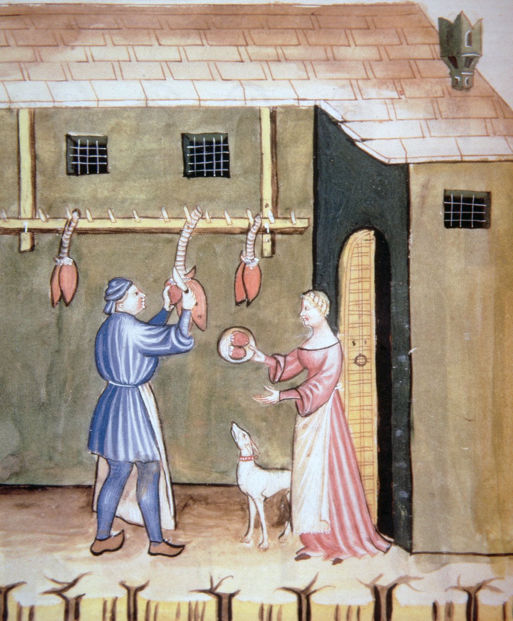 Fol.78v A hentesek: Állati szívek árusítása, a Tacuinum Sanitatis Codex Vindobonensis-től alkotó: Italian School