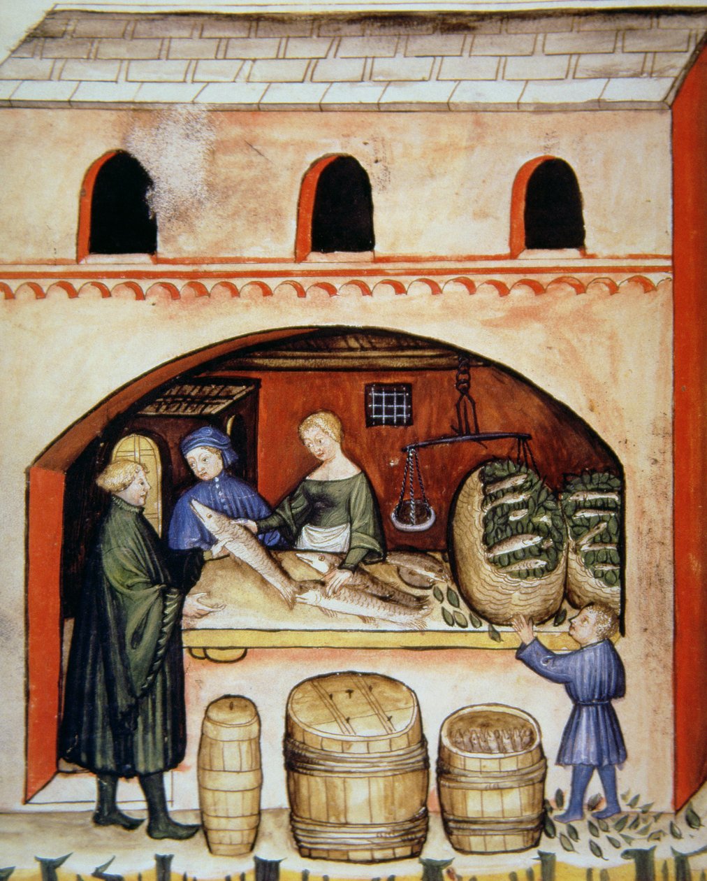 Fol.82v sózott hal, illusztráció a Tacuinum Santiatis Codex Vindobonensisből alkotó: Italian School
