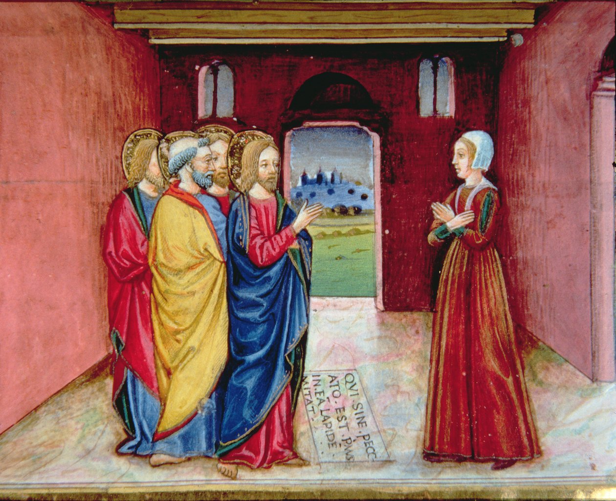 Fol.89v Krisztus figyelmezteti a házasságtörőt, hogy többé ne vétkezzen (vellum) alkotó: Italian School