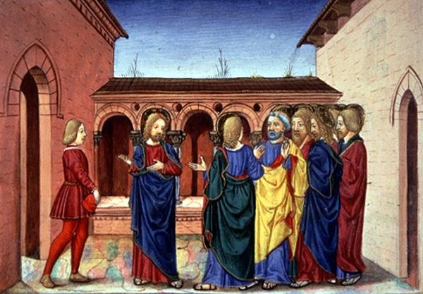 Fol.91v Krisztus bejelenti, hogy Lázár betegsége nem halálos (vellum) alkotó: Italian School