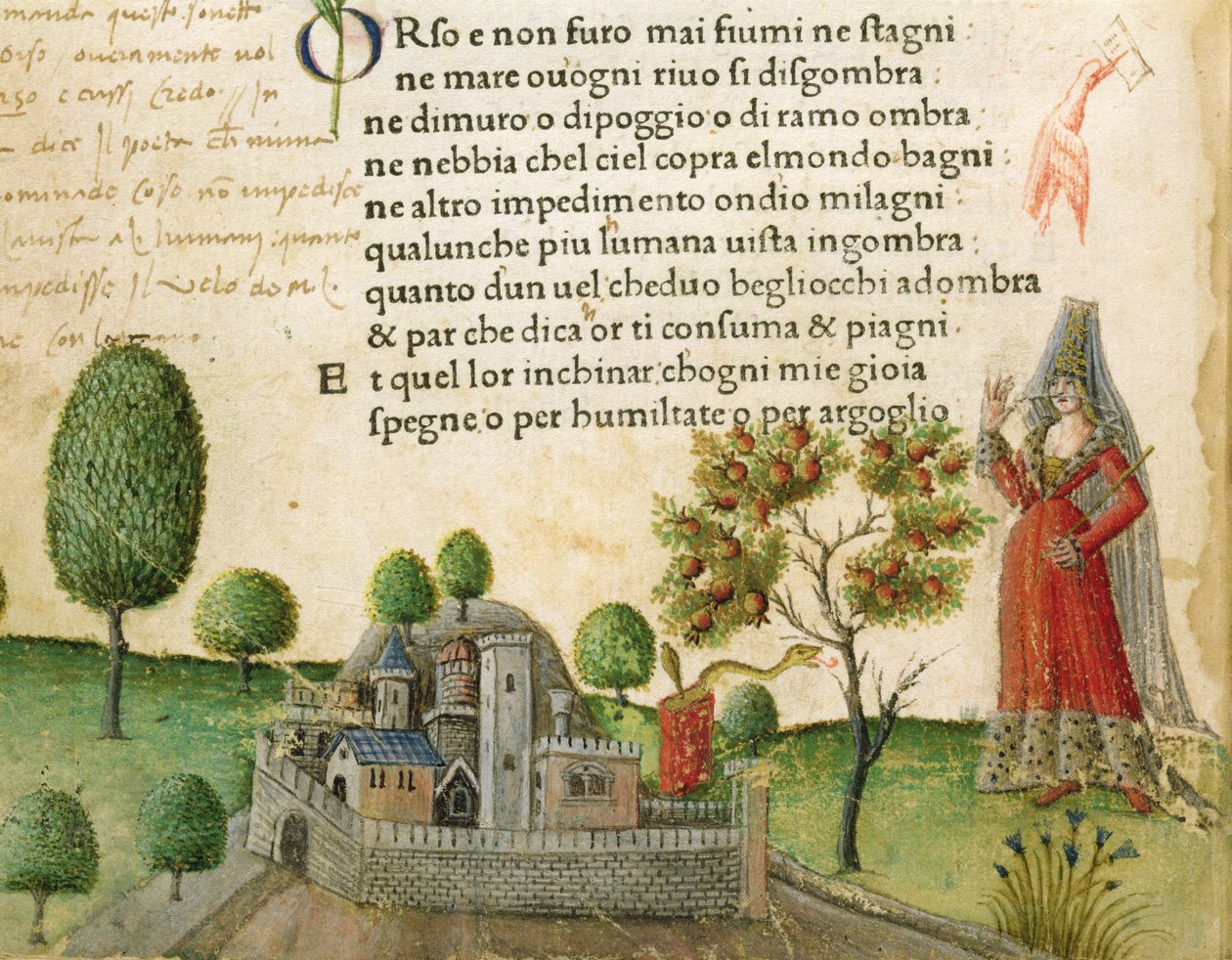 Fol. 17v, „Bear and never rivers or ponds”, Petrarch „Canzoniere e Trionfi” című művéből, 1470 körül alkotó: Italian School