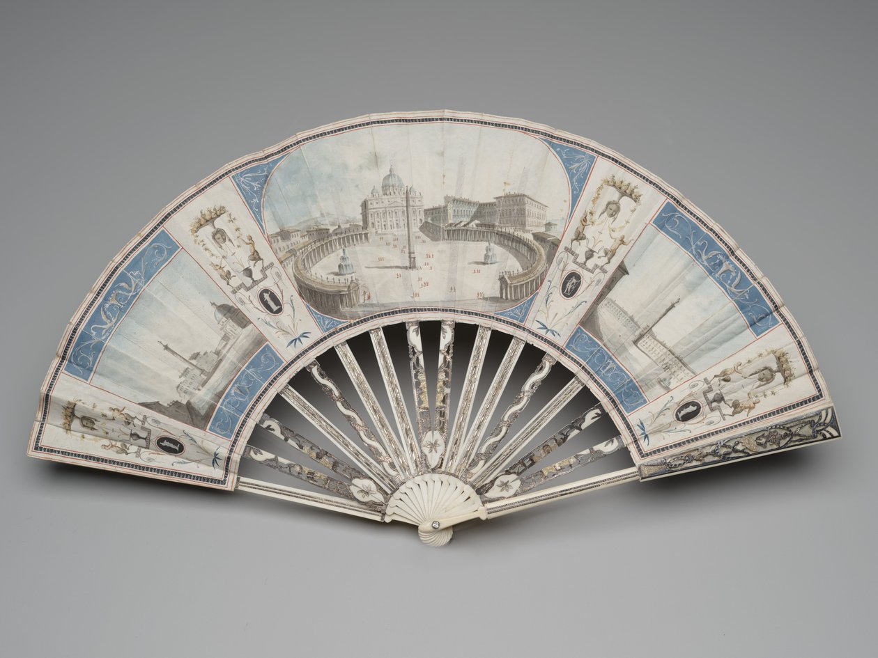 Összecsukható ventilátor, kilátással a római műemlékekre, 1780-1790-es évek alkotó: Italian School