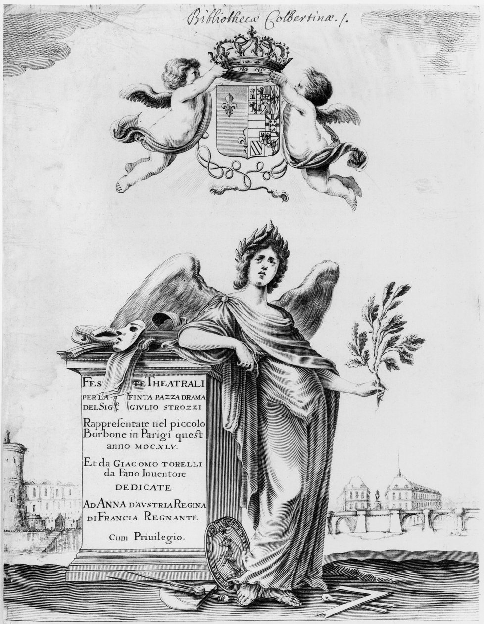 A Feste theatrali per la Finta Pazza előképe 1645-ben a párizsi Petit Bourbon Színházban. alkotó: Italian School