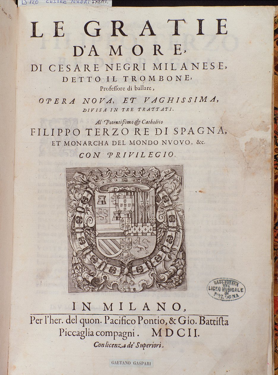 A Le Gratie dAmore (Le Grazie dAmore) előképe, Cesare Negri olasz táncostól, Il Trombone (1536-1604), táncegyezmény alkotó: Italian School