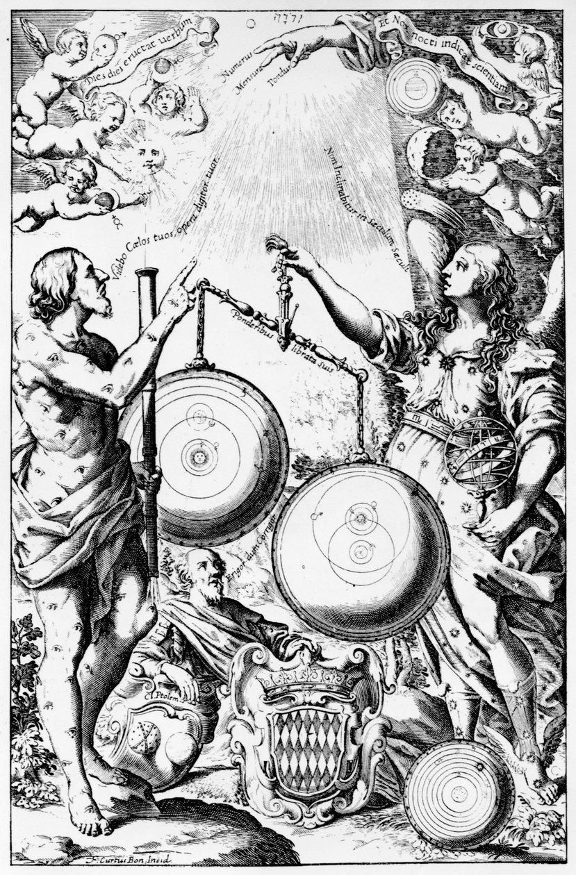Giovanni Battista Riccioli előlapja az Almagestum Novumhoz, 1651-ben alkotó: Italian School