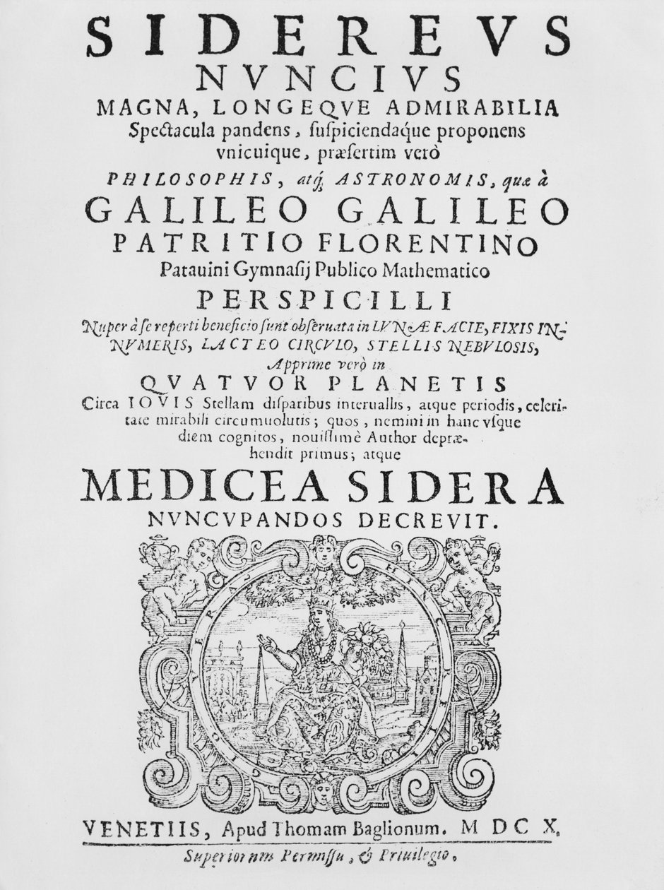 Galileo Galilei frontképe Sidereus Nunciusnak, 1610 alkotó: Italian School