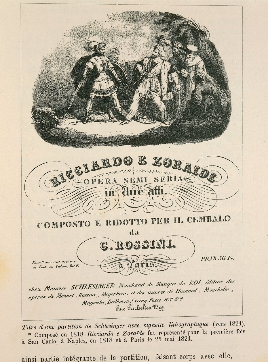 Gioachino Rossini „Ricciardo és Zoraide” csembaló-redukciójának frontdarabja (litho) alkotó: Italian School