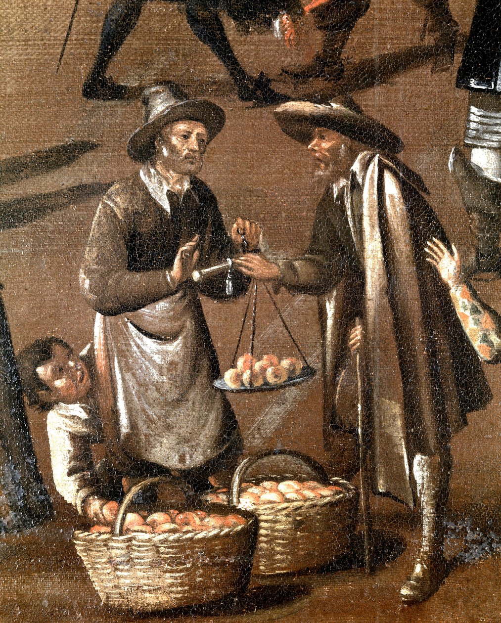 Gyümölcsárus és kis tolvaj, részlet (Festmény alkotó: Italian School