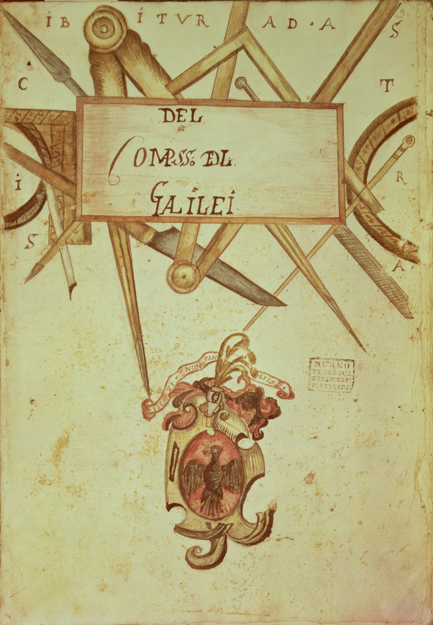 Gal.37 f.3r A geometriai és katonai iránytű működése Galileo Galilei (1564-1642) kéziratmásolatának homlokzata alkotó: Italian School