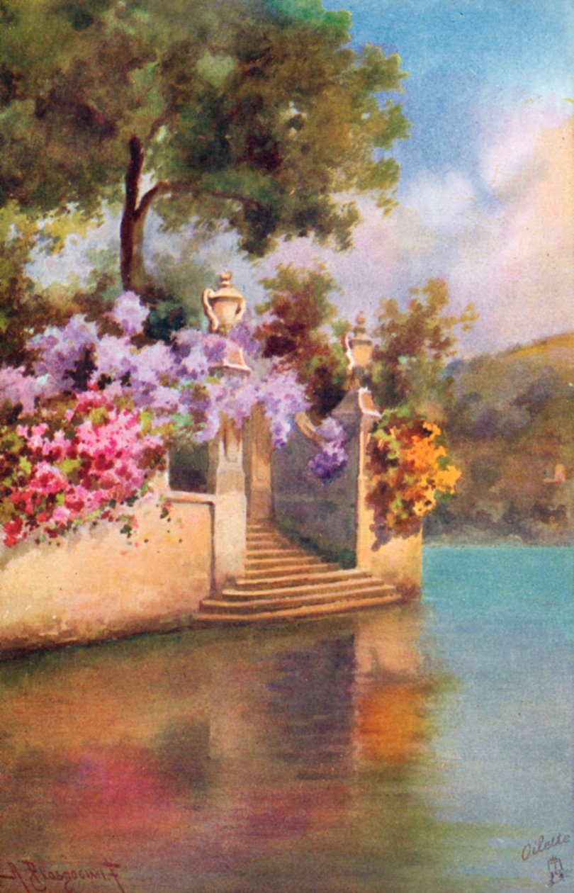 Kertek a Comói-tónál, Olaszország (színes litográfia) alkotó: Italian School