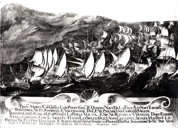Francisco Morosini tábornok (1618-94) és a velencei flotta találkozásában a török flottával Kréta partjainál, 1661. május alkotó: Italian School