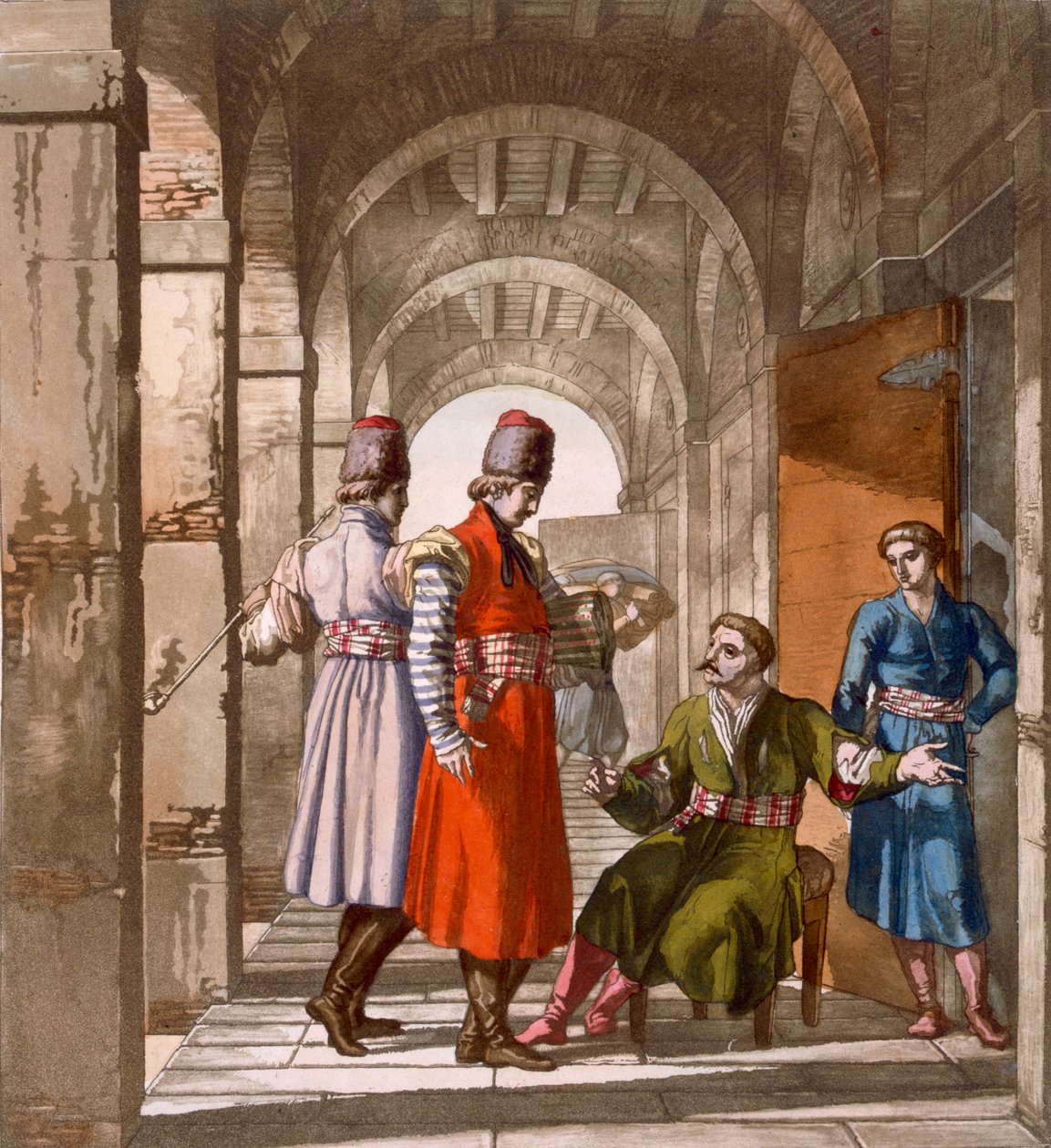 Grúz férfiak csevegnek és dohányoznak egy játékteremben, 1820-as és 30-as évek körül alkotó: Italian School