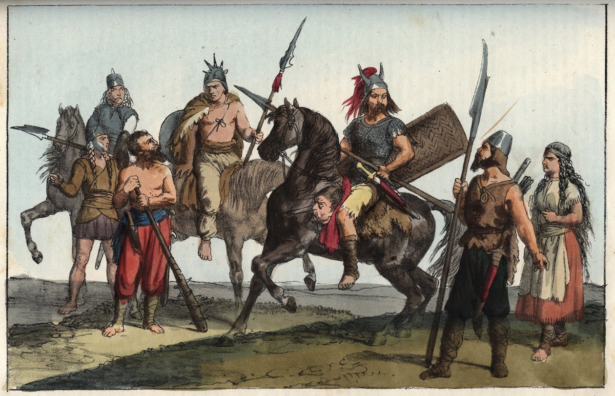 Az alamanok germán törzse (alemandok) - az alemannok (alamannen) alamannok törzse - metszet a „” A Világegyetem összes népének szokásai és szokásai című könyvből. Ez a kormányzás, a törvények, a milícia és a legtöbb nemzet vallásának története a legtöbb ki alkotó: Italian School
