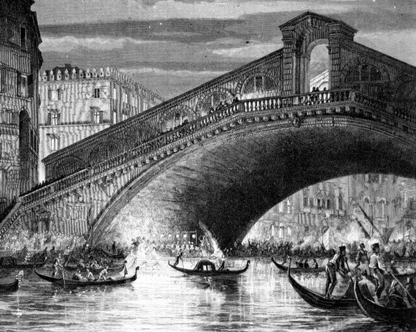 A Canal Grande és a Rialto-híd a karnevál idején alkotó: Italian School