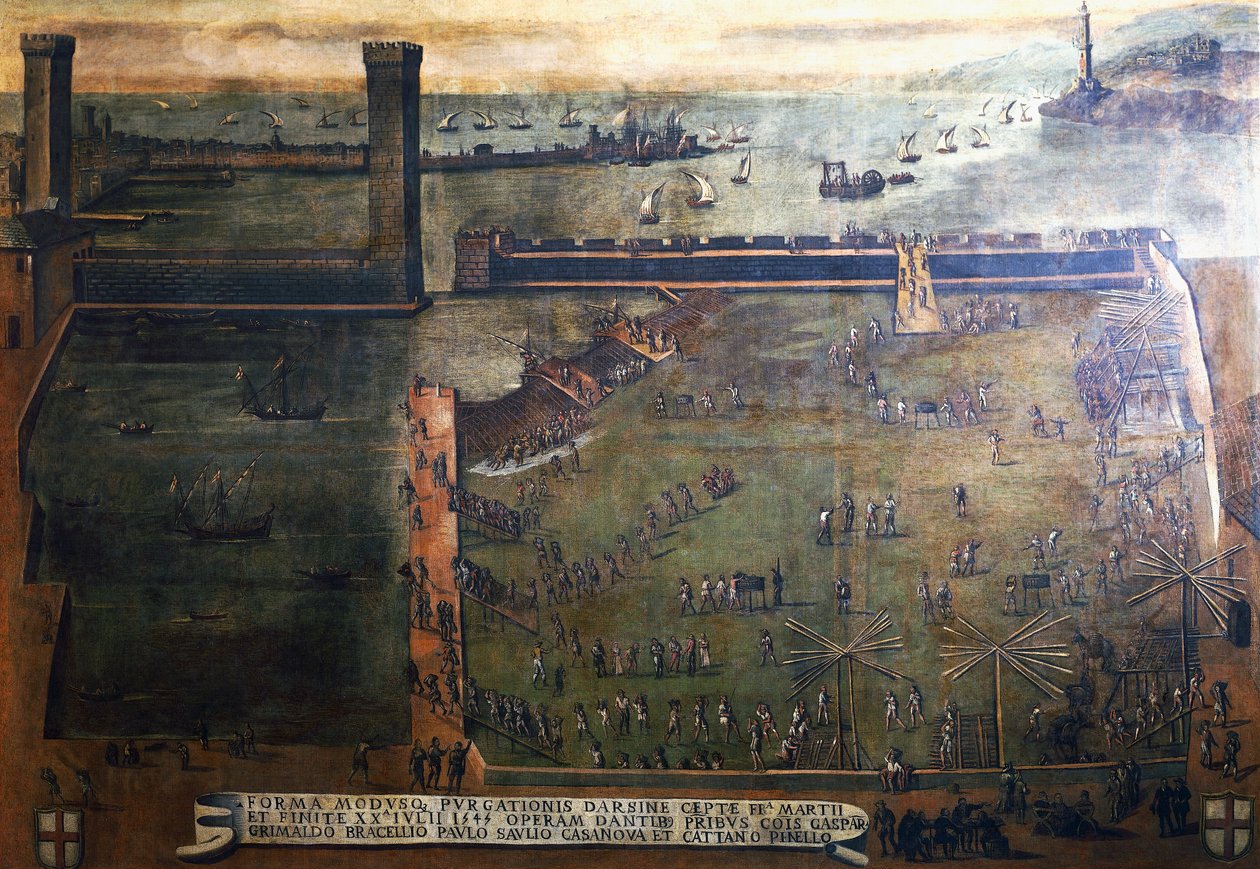 Kikötő Genova kikötőjében, festmény, Olaszország alkotó: Italian School