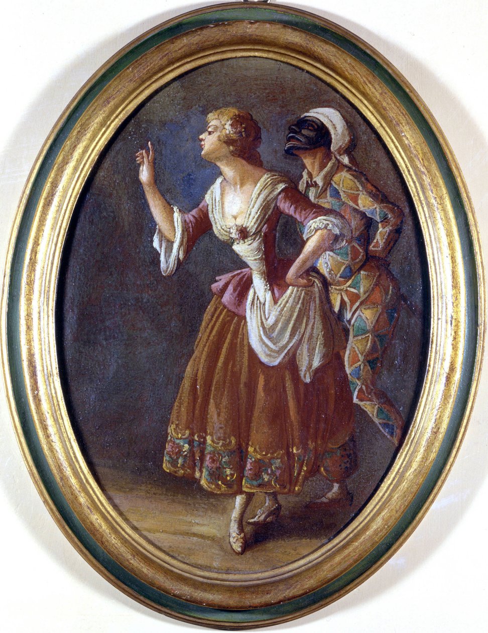 Harlekin és Colombine. Névtelen festmény a 19. század elejéről. Burcardo Múzeum, Róma. alkotó: Italian School