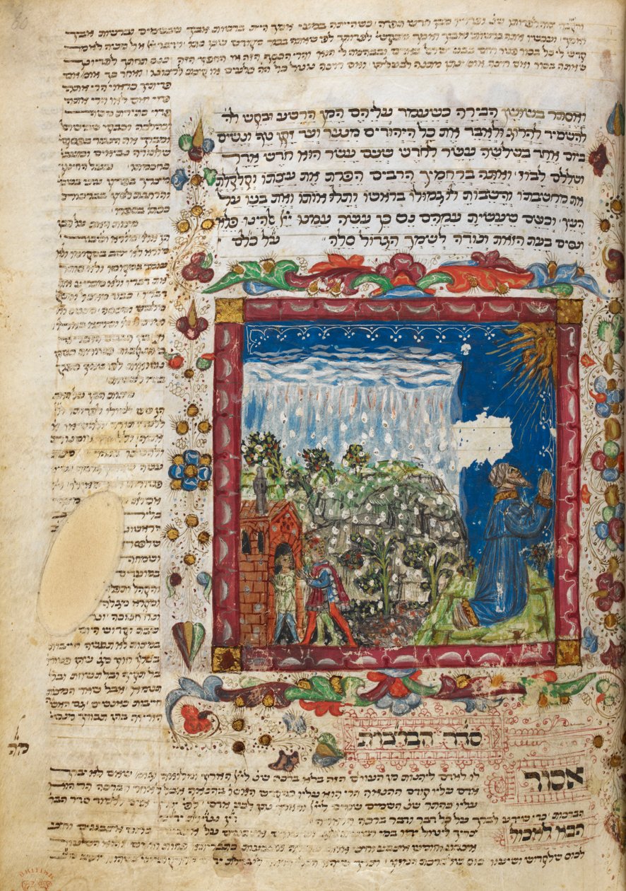 Harley 5686, f.60 Esőért imádkozás, Leon ben Joshua De Rossi, Cesena, Olaszország, Fesztivál imakönyvéből alkotó: Italian School